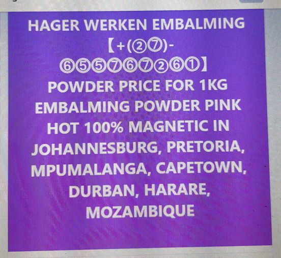 ✨#+27655767261**@~` HAGER WERKEN EMBALMING POWDER. in Johannesburg, Zimbabwe … PRICE FOR 1KG EMBALMING POWDER